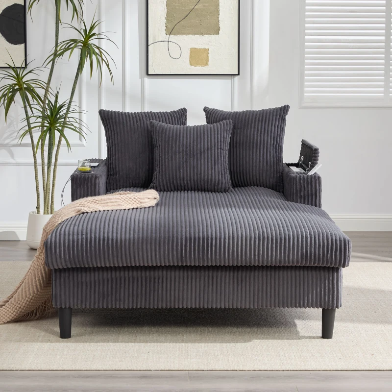 Divano letto con portabicchieri su entrambi i lati e bracciolo pieghevole, 129x170x70 cm, grigio scuro