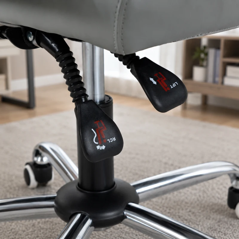 HOMCOM Silla de Oficina Ergonómica, Sillón de Oficina Reclínable en Cuero Sintético Apto para Mascotas, Altura Ajustable, Gris