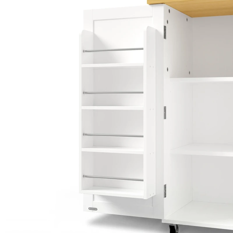 Isola per cucina mobile con piano di lavoro ribaltabile e alungabile per pranzo, 120x70x92 cm, Bianco