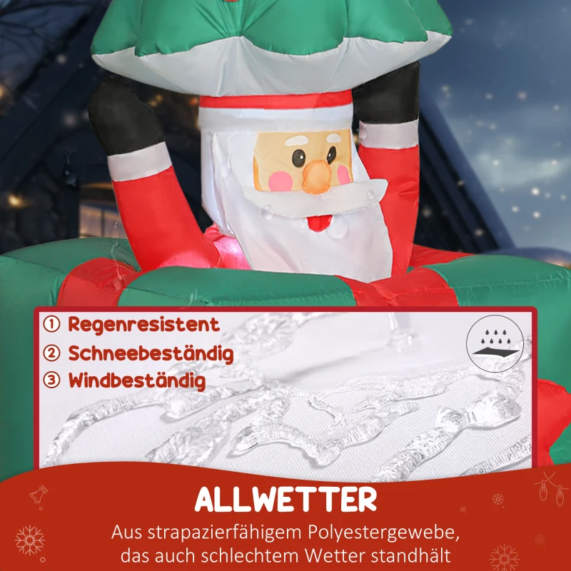 Outsunny Opblaasbare kerstdecoratie met LED-lampjes, polyester, voor binnen en buiten, Rood+Groen