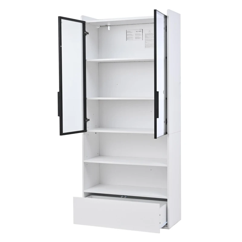 Vitrine alta, iluminação LED controlada por app, 6 prateleiras, 80x34x180 cm, Branco