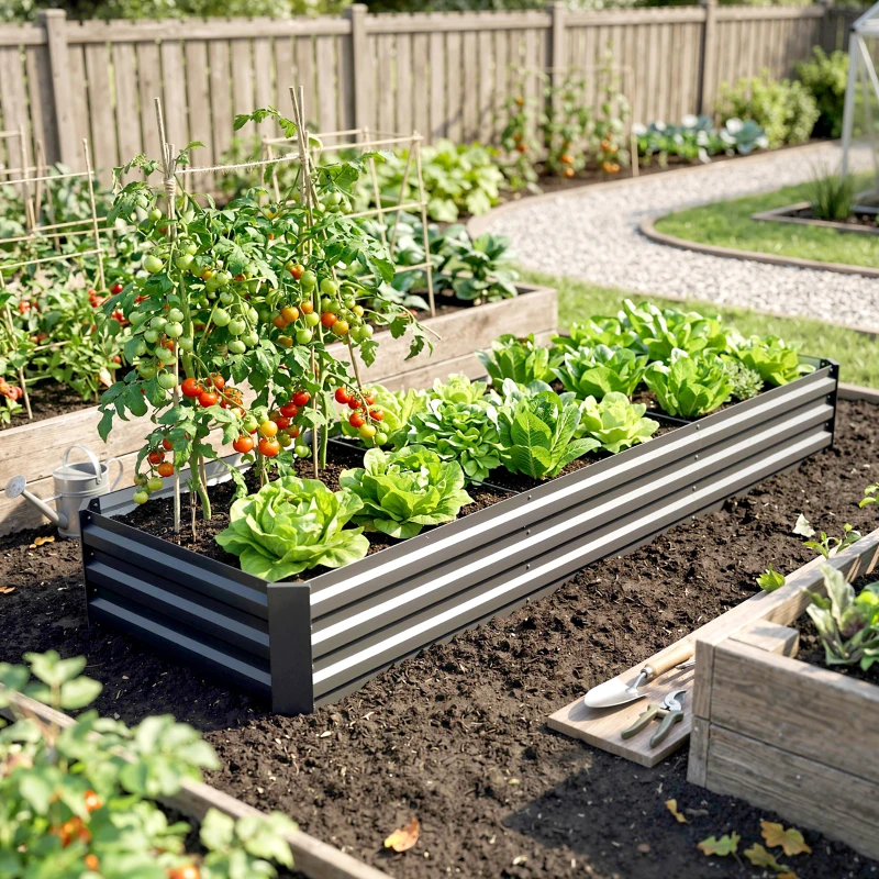 Outsunny 60 x 240cm Galvanised Steel Planter, with Open Bottom