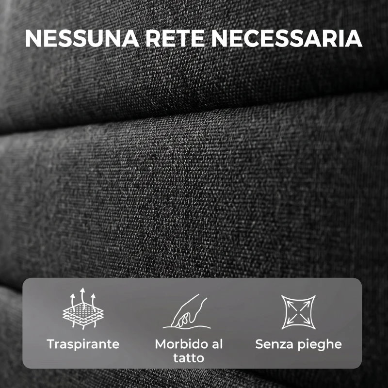 HOMCOM Letto Matrimoniale 164 x 208 cm in Tessuto Effetto Lino con Testiera Regolabile, Nero