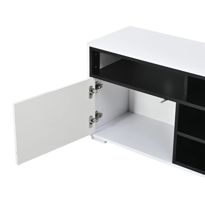 Meuble TV LED, meuble bas gain de place à finition laquée brillante, adapté aux téléviseurs jusqu'à 65 pouces, 150x35x50 cm, Blanc