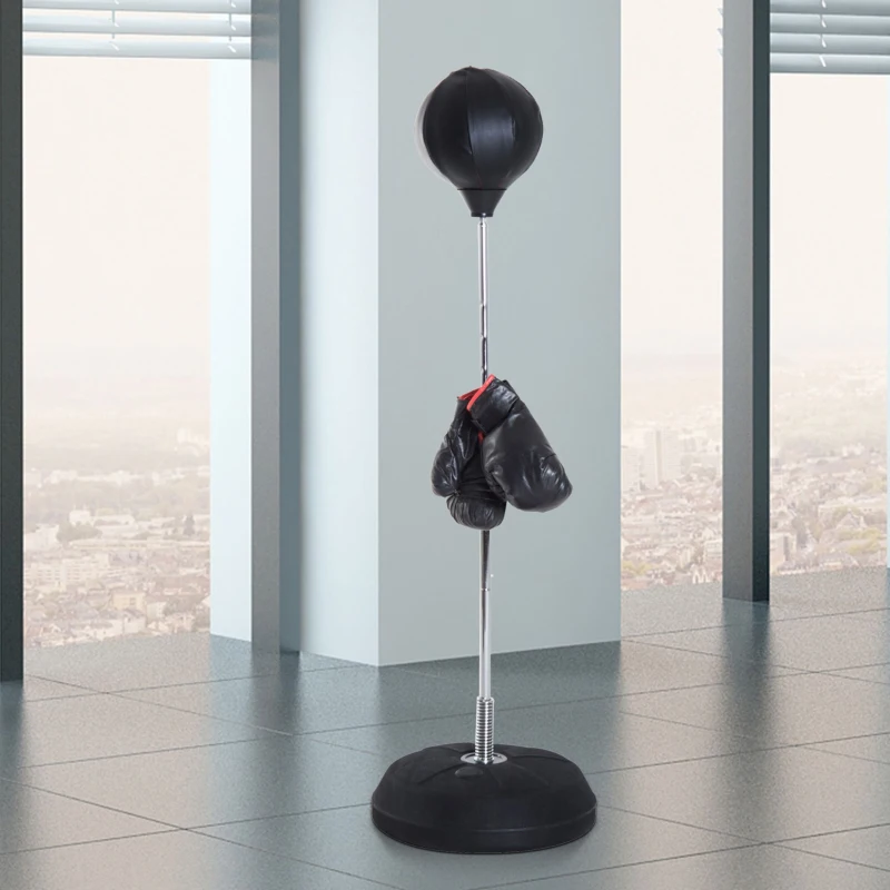 HOMCOM Boksset met Punchbal, Verstelbaar in Hoogte, Incl. Bokshandschoenen, 126-144cm, Zwart(m-2)