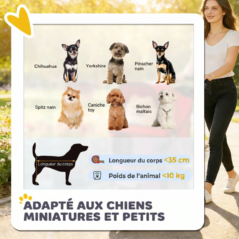 PawHut Poussette pour Chien 4 Roues, Chariot Pliable avec Auvent Réglable, Panier de Rangement, 77x44x102cm, Rouge