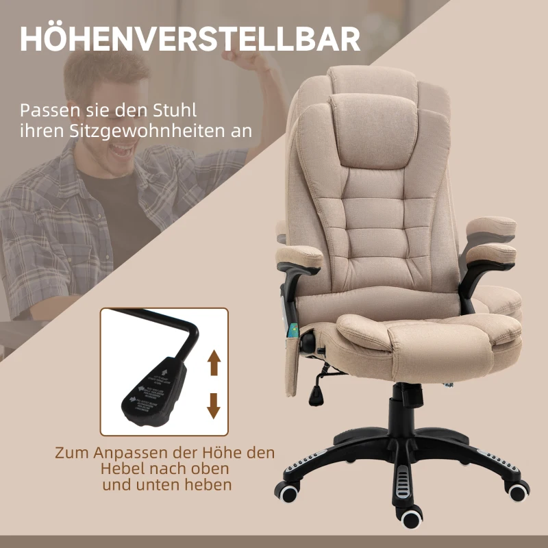 Vinsetto Massagestoel met Verwarmingsfunctie, Ergonomisch Verstelbare Bureaustoel, 68L x 72B x 110-120 cm, Bruin(m-5)