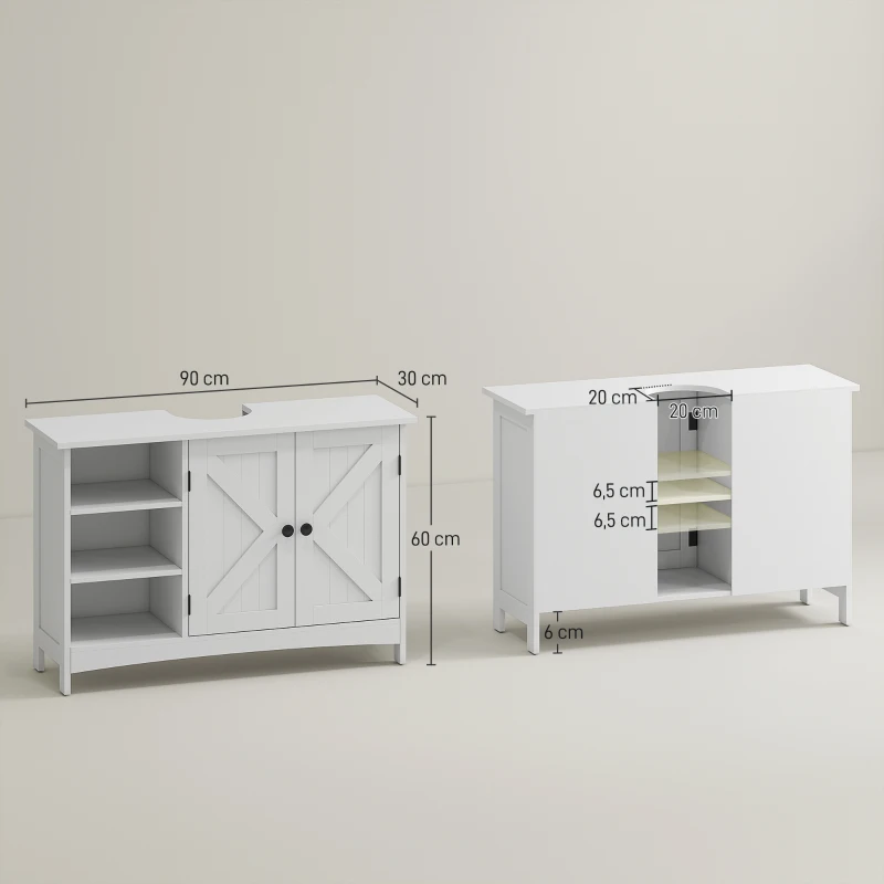 kleankin Mueble Bajo Lavabo de Pie con 2 Puertas y Estantes Ajustables Antivuelco Estilo Moderno 90x30x60 cm Blanco