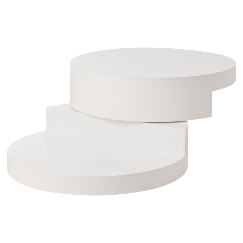 Table basse cylindrique avec plateau tournant à 360°, ruban LED, double plateau, 70x70x35,5 cm, Blanc