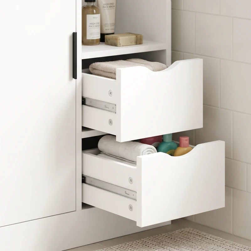 HOMCOM Armario de Baño con 2 Cajones Compartimento Abierto y Estantes Ajustables para Espacio Pequeño 50x25x100 cm Blanco