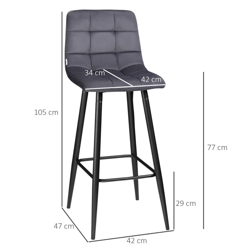 HOMCOM set van 2 barkrukken met voetsteun in retrodesign, grijs, 42 cm x 47 cm x 105 cm