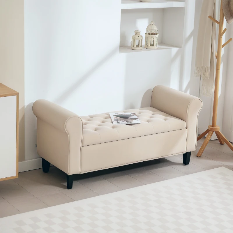 HOMCOM Sitzbank im Vintage-Design, Sitzbank mit Stauraum, Samtoptik, Beige