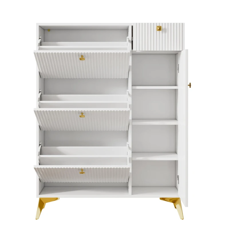 Armadio scarpiera con 3 ante a ribalta salvaspazio dal design moderno, 90x25x121 cm, Bianco
