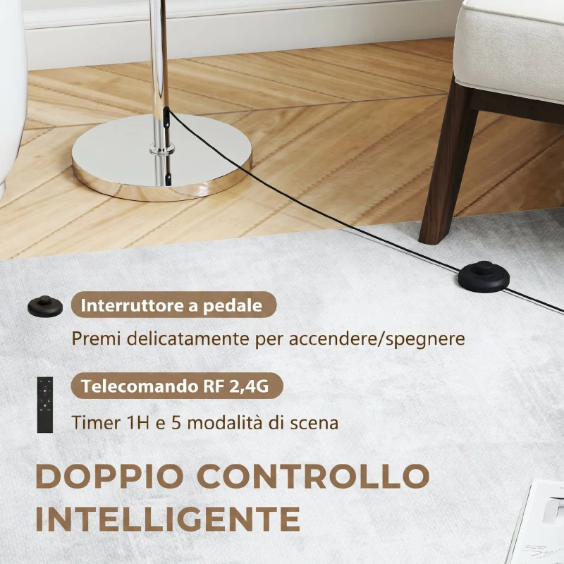 HOMCOM Lampada da Terra con Telecomando e Luminosità Regolabile 3000K-6000K con Paralume in Tessuto, Argento
