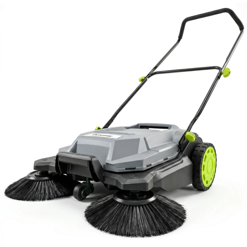 Outsunny ehrmaschine manuell mit 68 cm Kehrbreite, 24 L Schmutzbehälter, Höhenverstellbar klappbar Griff 3-Bürsten-Kehrsystem