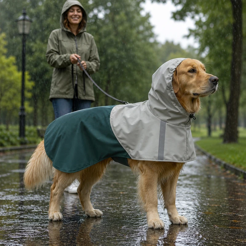 PawHut Imperméable pour Chien avec Capuche, Bandes Réfléchissantes, Ouverture pour Laisse, 110x72x0,5cm, Vert