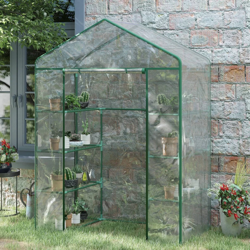 Outsunny Serra da Giardino in Acciaio e PVC Trasparente con Porta Avvolgibile, 143x73x195 cm, verde