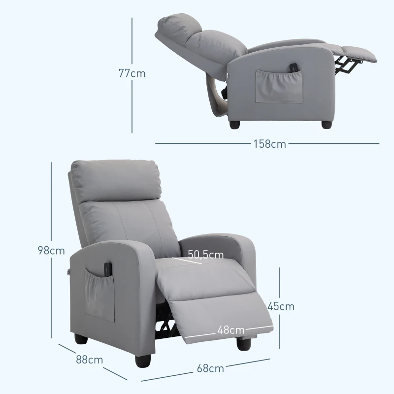 HOMCOM Poltrona Relax Massaggiante con Telecomando e 8 Programmi, Reclinazione e Poggiapiedi, Grigio Chiaro
