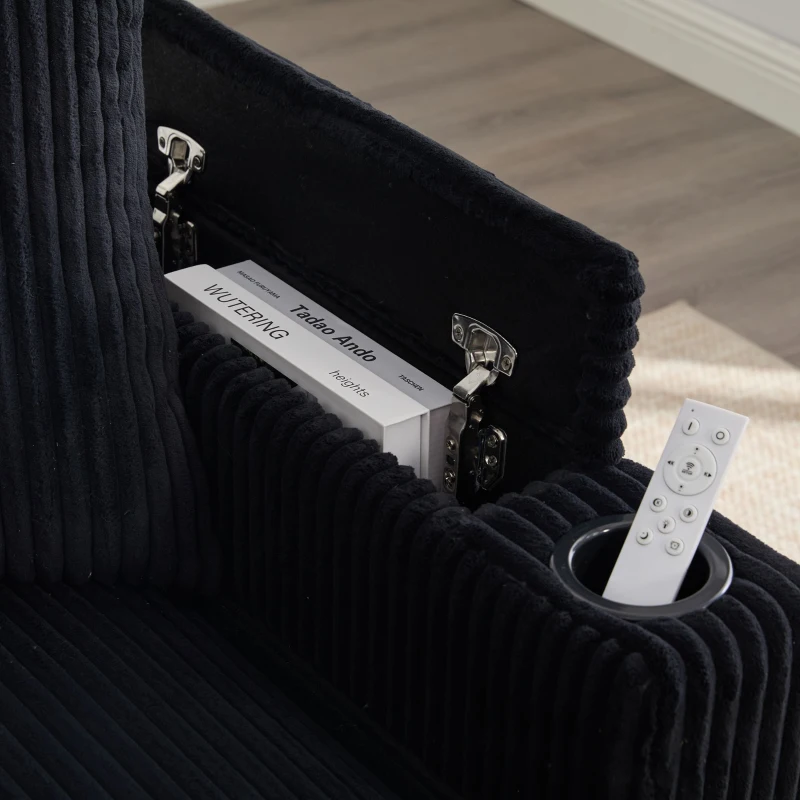Divano letto con portabicchieri su entrambi i lati e bracciolo pieghevole, 129x170x70 cm, Nero