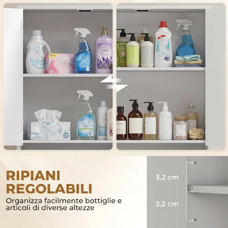 HOMCOM Mobile Bagno Alto Slim con Cassetti e Ripiani, 60x30x170 cm, Bianco Lucido