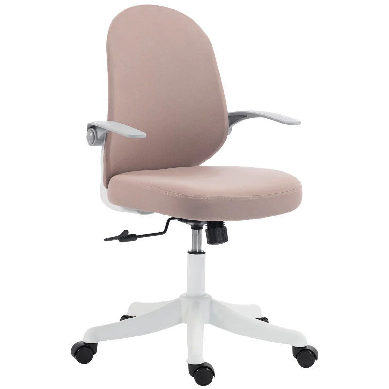 HOMCOM Silla de Oficina en Malla con Reposabrazos Abatibles, Altura Regulable y Ruedas, Rosa y Blanco