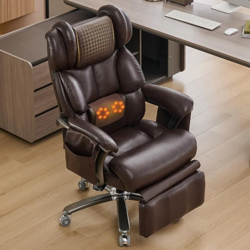 Sedia da ufficio ergonomica, massaggiante e riscaldante con poggiapiedi estraibile e schienale regolabile, 85.5x76.5x121.5 cm, Marrone