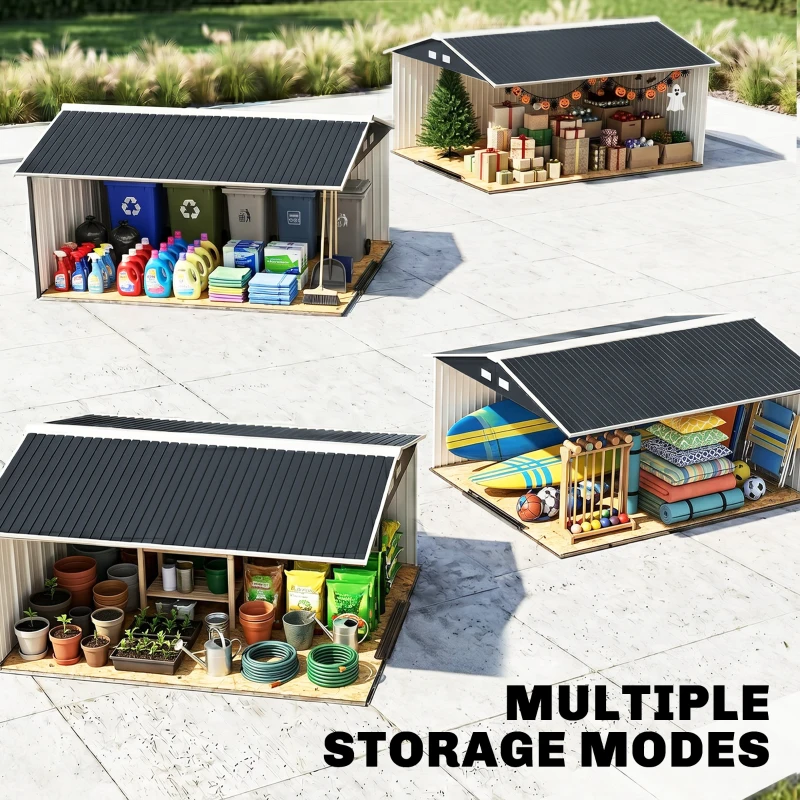Outsunny 13 x 11ft Garden Metal Storage Shed, Outdoor Storage Tool House with Ventilation Slots, Floor Foundation and Lockable Double Doors, Grey