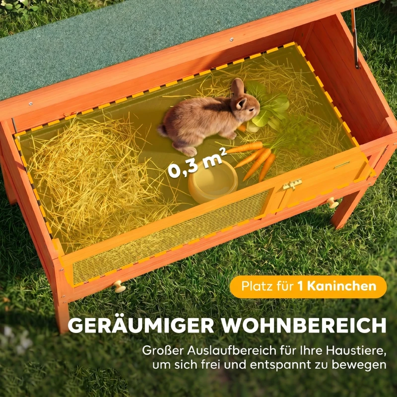 PawHut Hasenstall erhöhter Kaninchenstall aus Holz mit aufklappbar Bitumendach herausziehbarer Schublade 90x45x65 cm Orange
