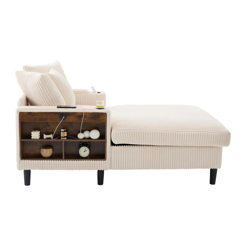 Divano letto con portabicchieri su entrambi i lati e bracciolo pieghevole, 129x170x70 cm, Beige