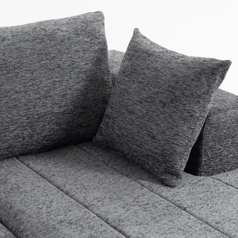 HOMCOM Sofá Esquinero 3 Plazas en L con Otomana Sofá Cama Convertible de Chenilla con Acolchado de Muelles Gris
