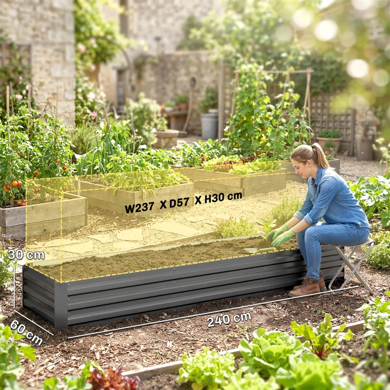 Outsunny 60 x 240cm Galvanised Steel Planter, with Open Bottom