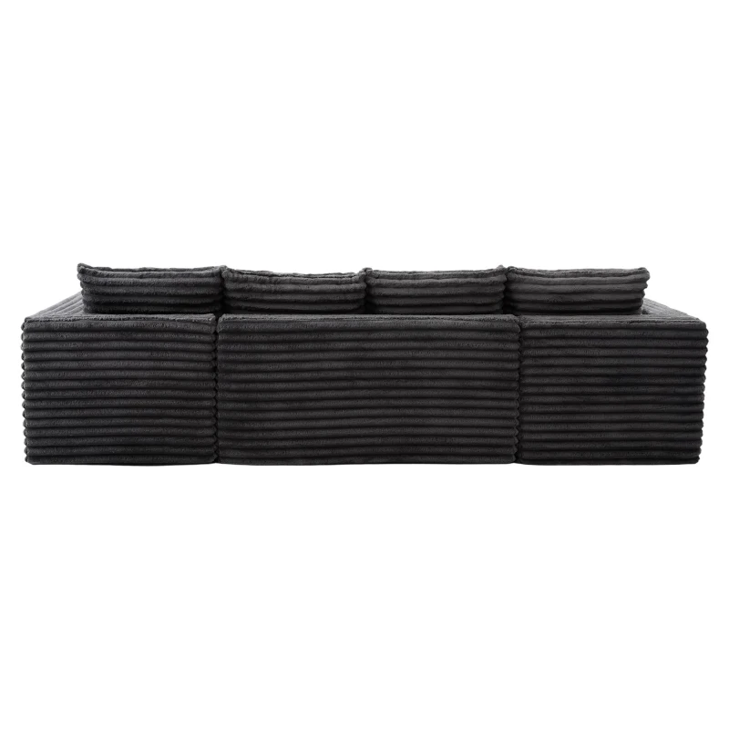 Divano a U in velluto a coste con portabicchieri integrato e tasca laterale, imbottitura a molle, 320x155x88 cm, Grigio scuro