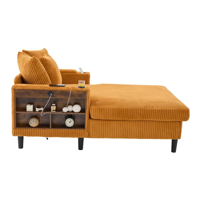Divano letto con portabicchieri su entrambi i lati e bracciolo pieghevole, 129x170x70 cm, giallo senape