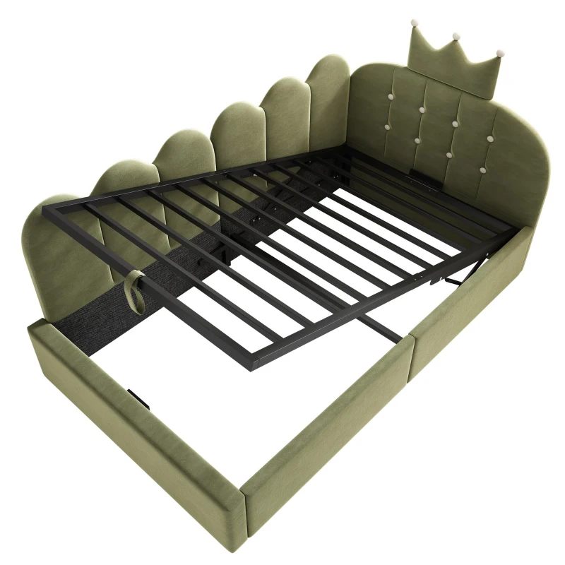 Letto singolo a L imbottito con spazio contenitore inferiore, 199x96x96 cm, Verde