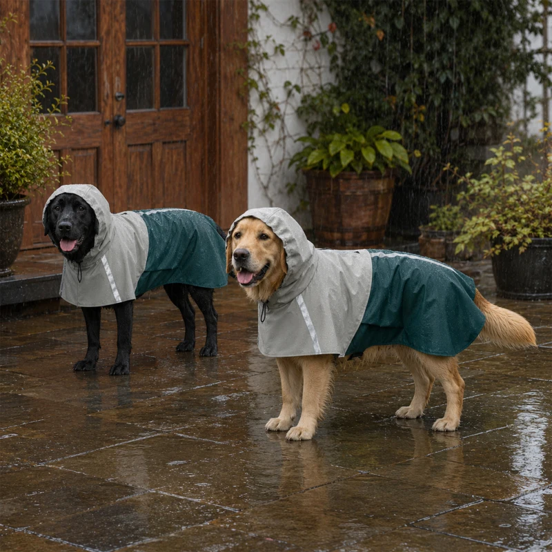 PawHut Imperméable pour Chien avec Capuche, Bandes Réfléchissantes, Ouverture pour Laisse, 110x72x0,5cm, Vert