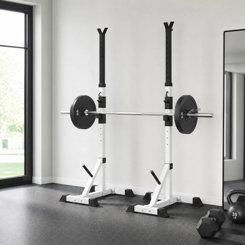HOMCOM Set van 2 Dumbbellstandaards met 3 Niveaus Hoogteverstelbaar uit Staal tot 200 kg Belastbaar Zilver+Zwart