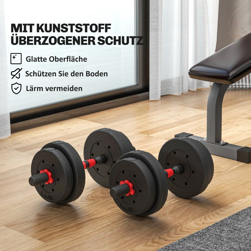 HOMCOM 2 in 1 Hanteln Set 15 kg verstellbare Kurzhantel & Langhantel professionell Dumbbell Krafttraining Schwarz