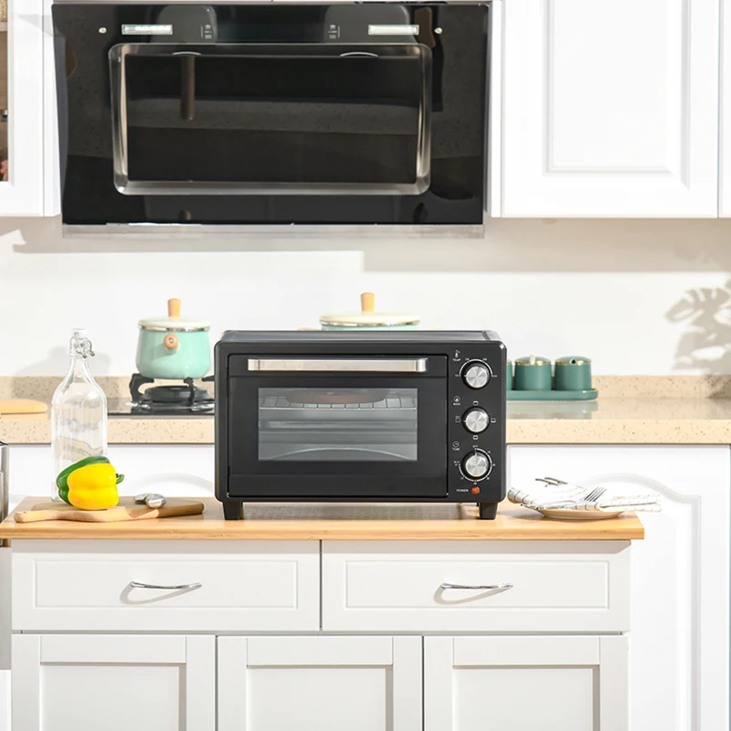 HOMCOM Minibackofen, 21 L Toasterofen mit 1 Drahtgestell und 1 Backblech, 3 Kochmodi, 100 °C-230 °C, Edelstahl, Glas, Schwarz