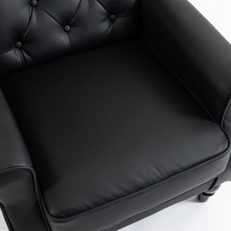HOMCOM Sillón para Dormitorio en Piel PU con Asiento Amplio Reposabrazos y Patas de Madera de Eucalipto Negro