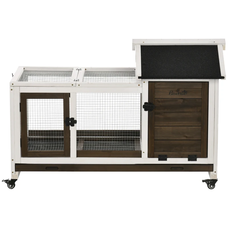 PawHut Kleindiershok voor dwergkonijnen, cavia's, met wielen, 108 x 58 x 73,5 cm, koffie(m-10)