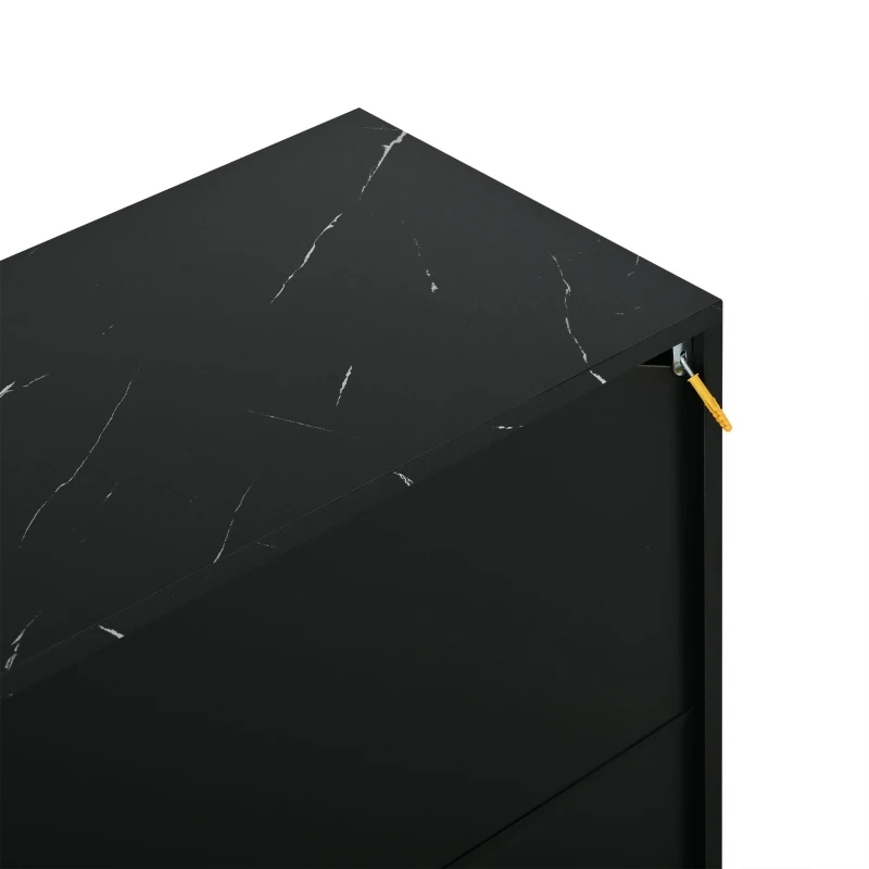 Credenza moderna a 4 ante con dettagli dorati, 35x140x70 cm, Nero