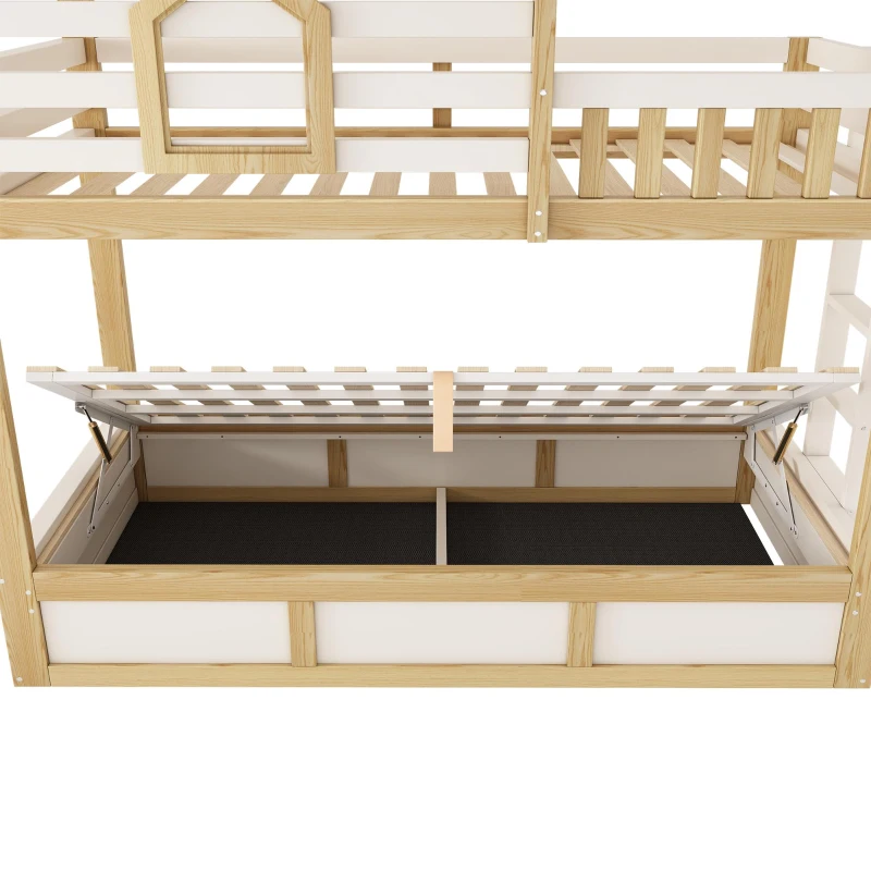 Cama beliche infantil estilo cabana, 2 lugares de dormir de 90×200 cm cada, sem colchão, 210x102x184 cm, Cor natural