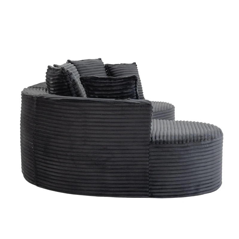 Bogesofa em veludo cotelê, com porta-copos em ambos os lados e bolso lateral, inclui almofadas, 250x152x82 cm, Cinzento escuro
