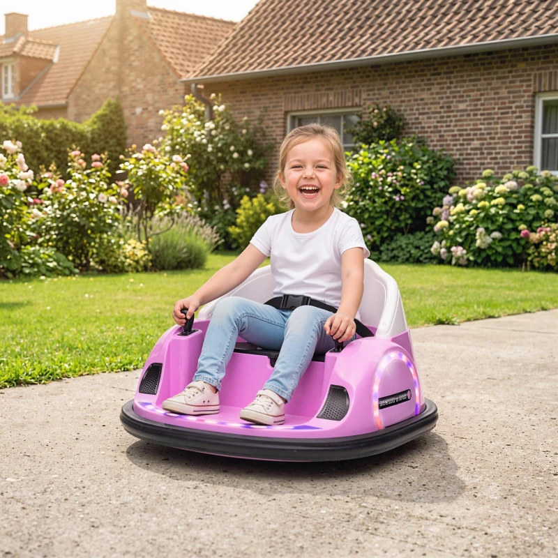 AIYAPLAY Autoscooter, 360° Rotation, 2 km/h Geschwindigkeit, Sicherheitsgurt, LED-Lichter, Musik und Hupe, Rosa