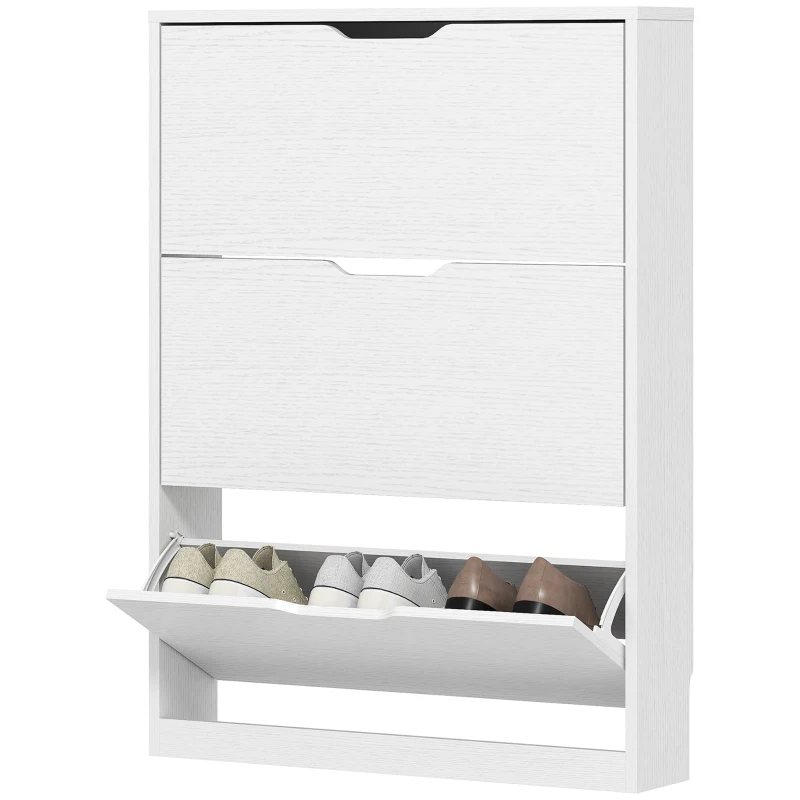 HOMCOM Schoenenkast met 3 kleplades, voor maximaal 12 paar schoenen, spaanplaat, 80 x 17 x 108 cm, wit(m-10)