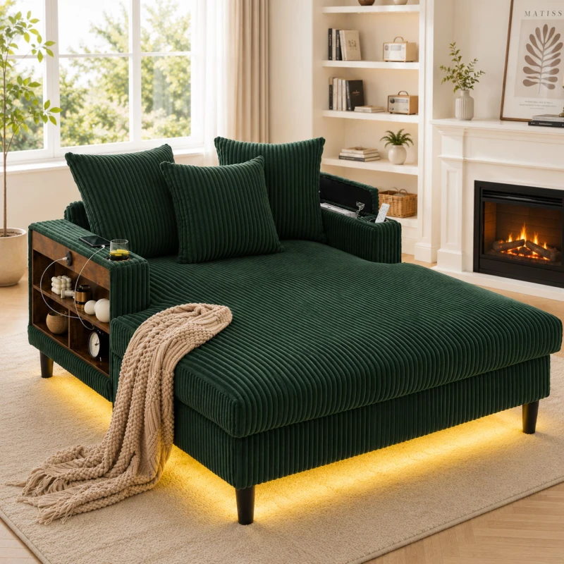 Divano letto con portabicchieri su entrambi i lati e bracciolo pieghevole, 129x170x70 cm, Verde
