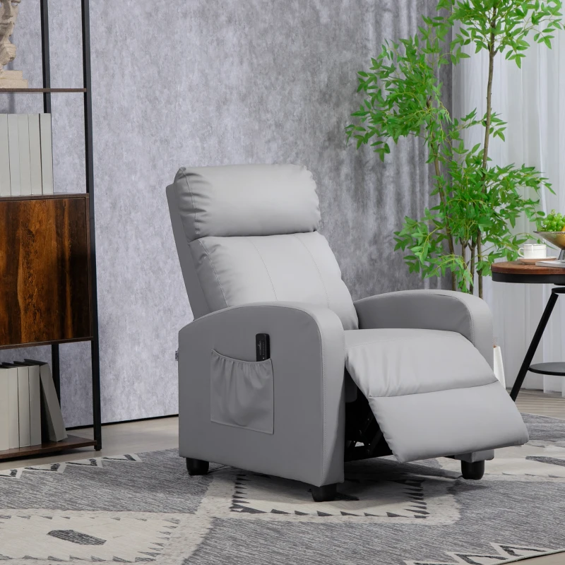 HOMCOM Poltrona Relax Massaggiante con Telecomando e 8 Programmi, Reclinazione e Poggiapiedi, Grigio Chiaro