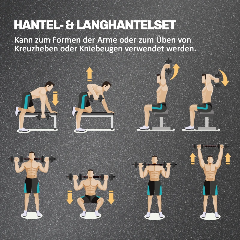 HOMCOM 2 in 1 Hanteln Set 15 kg verstellbare Kurzhantel & Langhantel professionell Dumbbell Krafttraining Schwarz