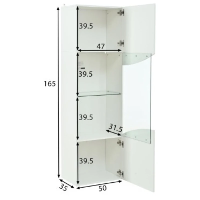 Vitrine para sala de estar, design estreito e alto com amplo espaço de arrumação, 35x50x165 cm, Branco