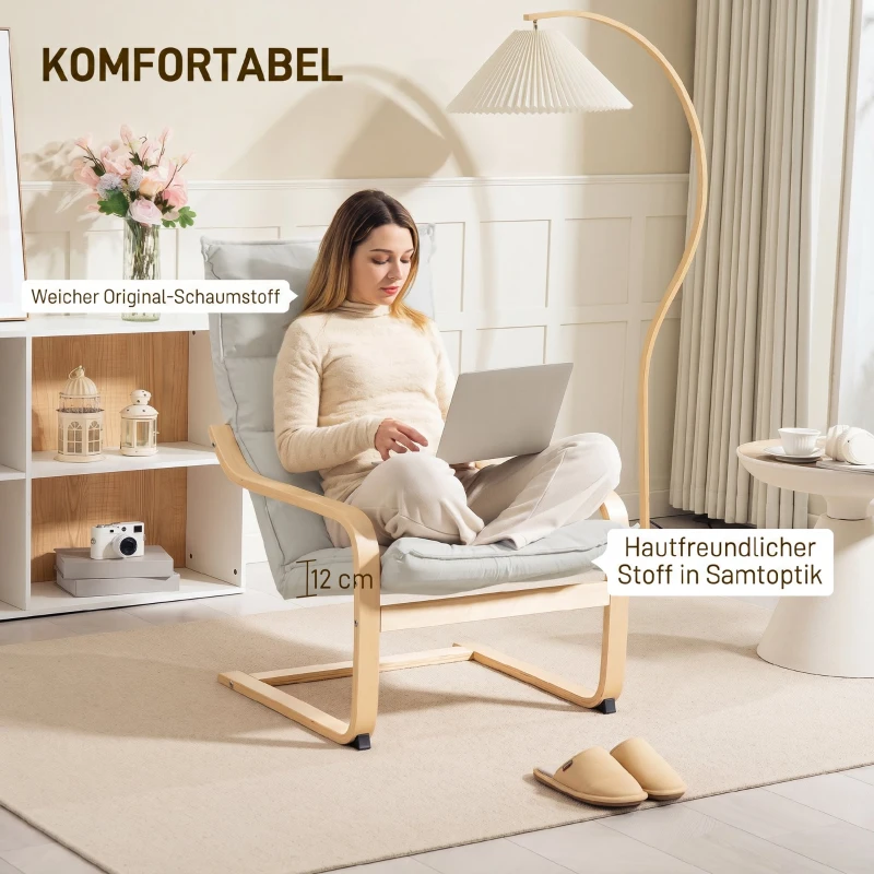 HOMCOM Fauteuil, loungestoel met gebogen poten en armleuningen voor de woonkamer